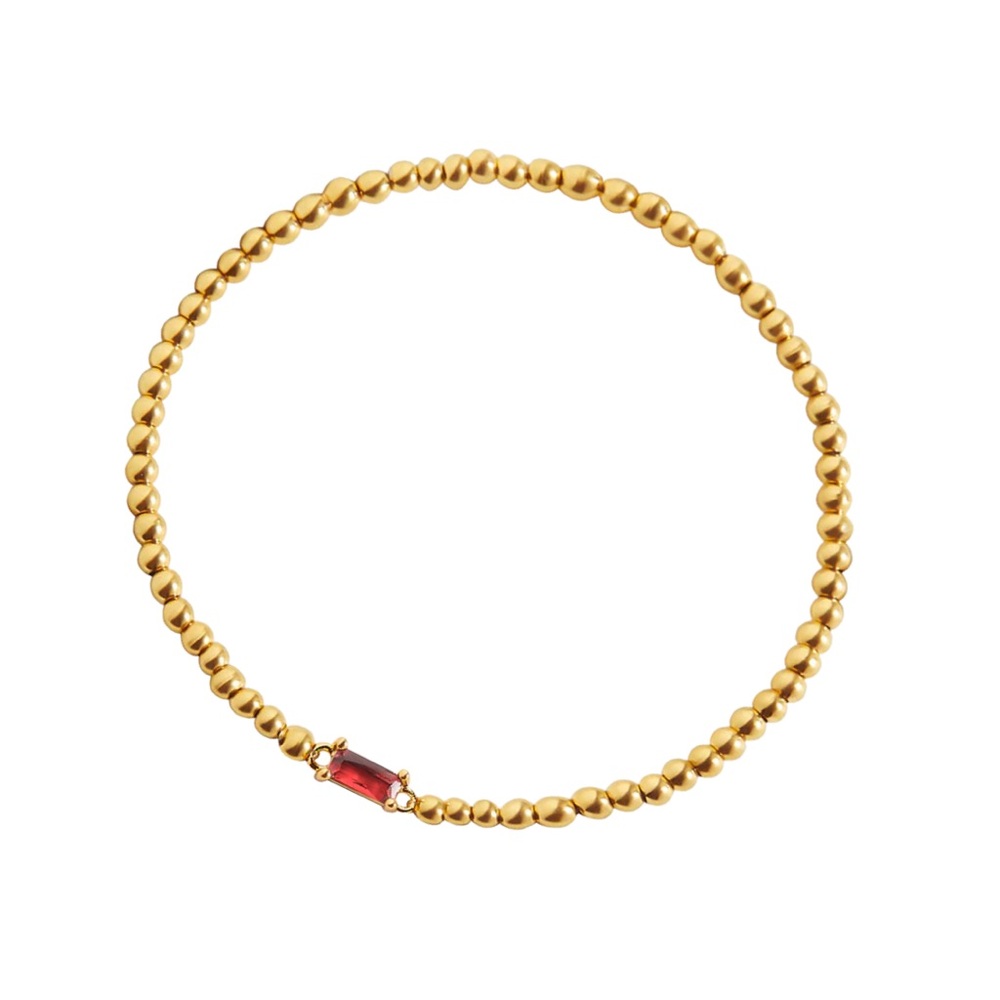Gold Beaded Bracelet with January Birthstone Red